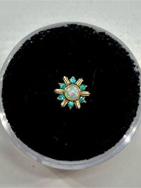 BVLA Mini Toltec 16/18g YG Threaded End with Paraiba Tourmaline and Opal
